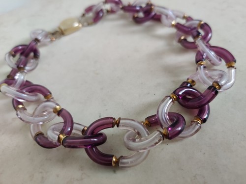 Vintage Archimede Seguso Interlocking CC Art Glass Links Necklace Unsigned - Picture 2 of 24