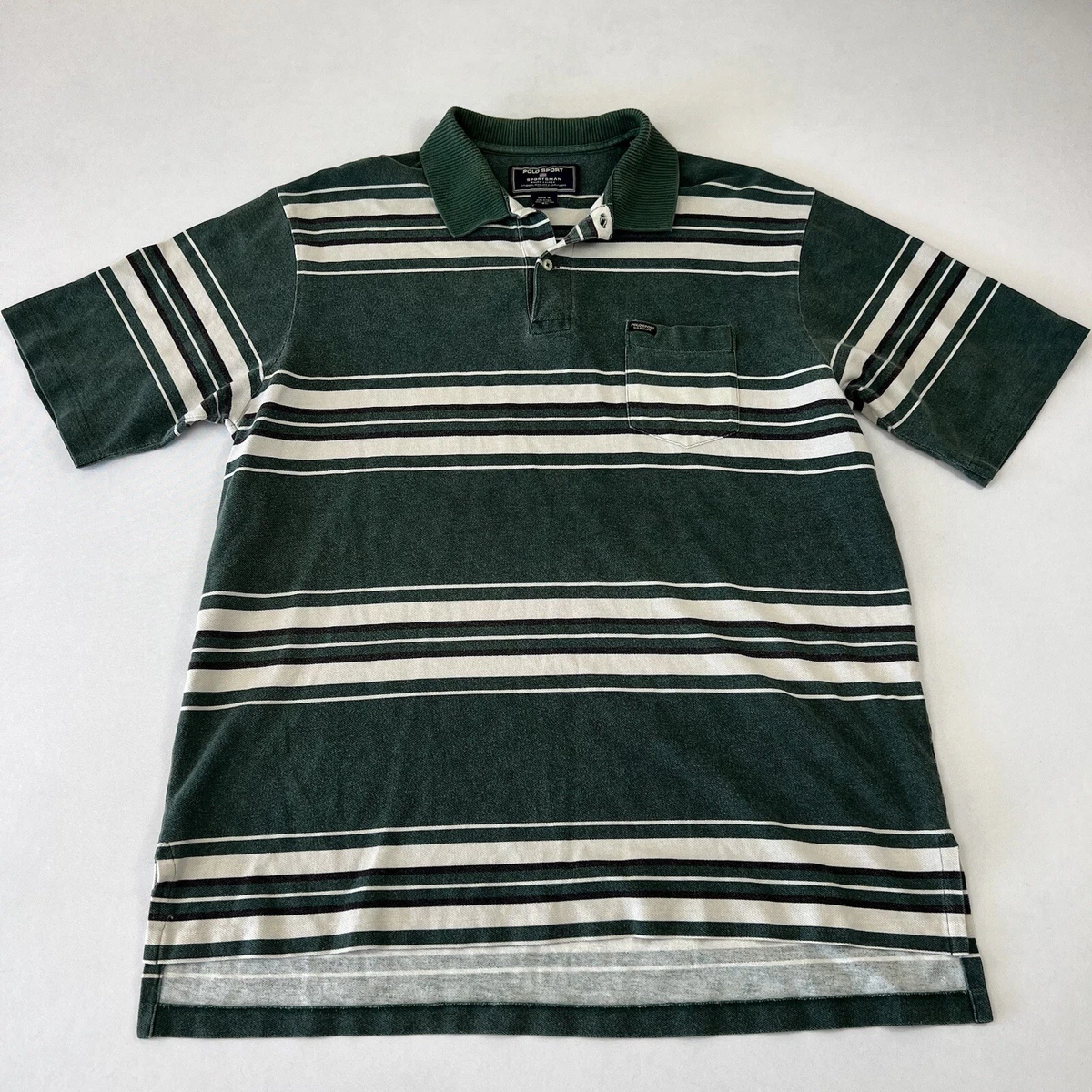 Ralph Lauren Polo Sport Sportsman Men's Polo Shirt Striped Green White Sz XL -A4