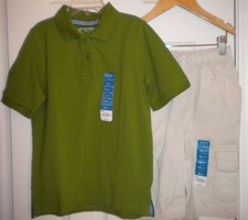 NWT SONOMA BOYS SIZE 7 GREEN SHIRT SIZE 7X IVORY SHORTS SET