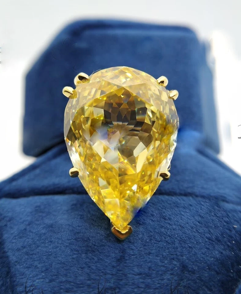 Anillo solitario grande 95 quilates citrino amarillo y zafiro blanco simulado de 0,30 quilates para mujer Foto 2 de 4