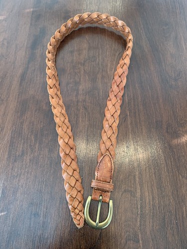 Leather Belt Sz 28 Brass Buckle VINTAGE 