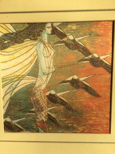 Painting With Silk Embroidery Goddess Of Cranes Size 13 X 13 - Picture 2 of 6
