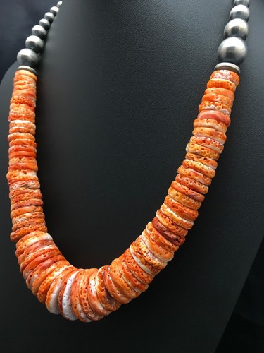 Stachelige Auster abgestuft Navajo Sterlingsilber Perlen Halskette 23" 03085 - Bild 6 von 12