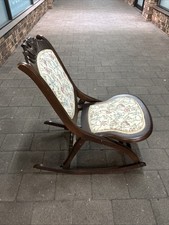 Vintage Flexsteel Tapestry Carved Folding Rocker Rocking Chair Victorian 1930
