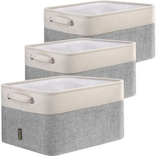 3 Pack Fabric Storage Bins for Shelves, Linen Storage Baskets for Organizing,...