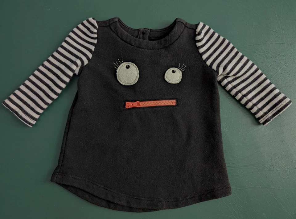 Baby Gap Size: 3-6 Months Black & White Monster Dress w/  Orange Zip Pocket - Image 2 of 4