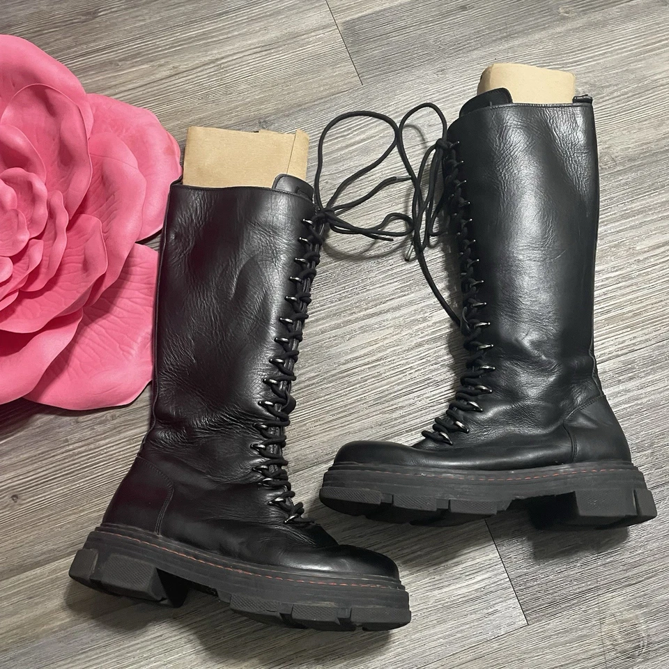 KURT GEIGER London Bird Knee Lace Up Boot Sz 6 EU 36 Black Combat Lug Sole Biker - Image 4 of 4