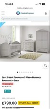 East Coast Toulouse Nursery Furniture Set 3-Piece, Dove Grey