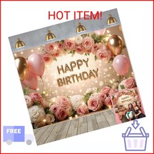 Happy Birthday Backdrop for Women Girl Rose Gold Birthday Photography Background