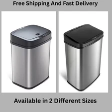 NINESTARS Motion Sensor Trash Can Black Stainless Steel Rectangular Shape 3 Gal.