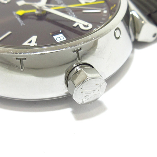 Auténtico reloj pulsera para hombre LOUIS VUITTON Tambour GMT Q1131 R***** plateado marrón oscuro - Imagen 8 de 12