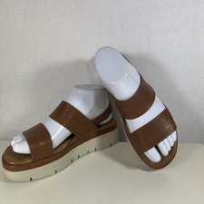 DUNE Location Padded Tan Brown Leather Chunky Sole  Slingback Elastic Sandals  4