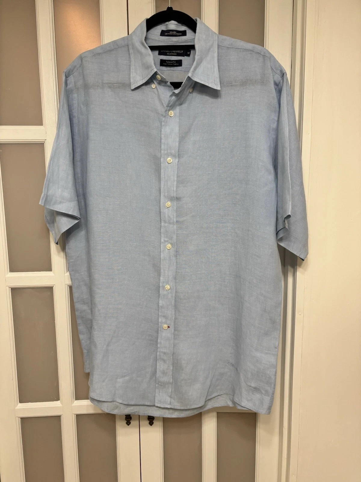 Daniel Cremieux Classics Men’s M 100% Linen Shirt Light Blue Tailored Fit Casual
