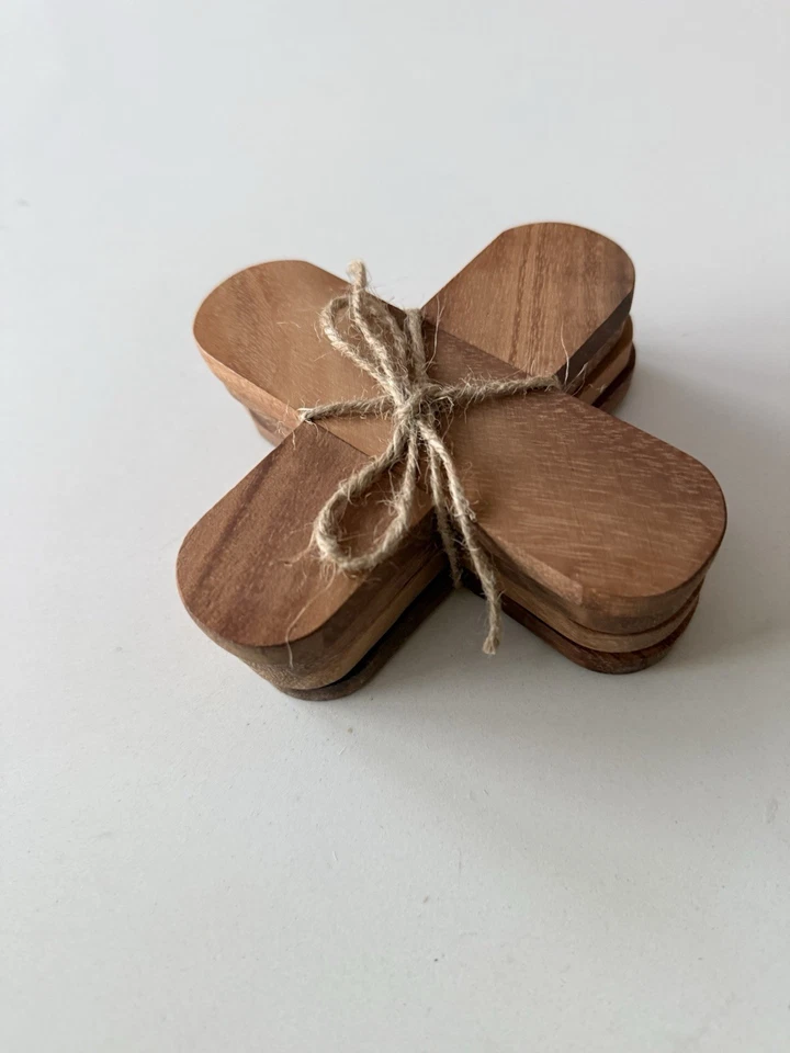 New. Crate And Barrel Acacia Wood Trivet/Coaster. Solid Wood. Set Of 4 - Image 2 of 3