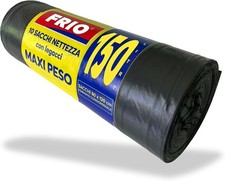 FRIO - 10 sacchi neri grandi, 150 litri, sacchi spazzatura MAXI PESO. 80X120cm