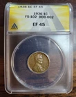 1936 Lincoln Cent / Penny - DDO FS-102 - ANACS EF45 XF45 - Doubled Die Obverse!