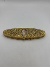 Rare Vintage Estee Solid Perfume Compact: Gold Filigree Lady Portrait