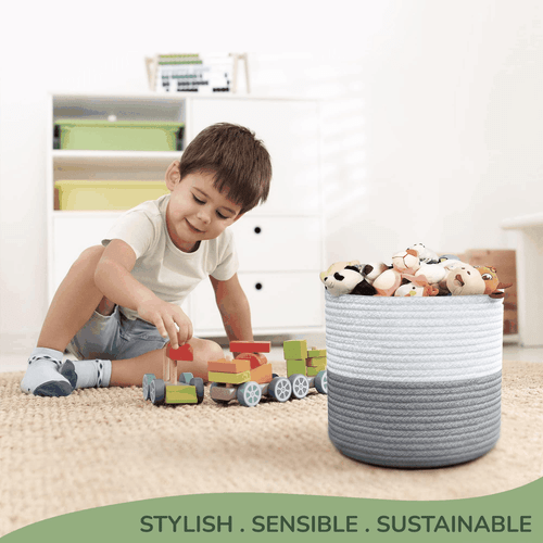 Recycled Cotton Rope Storage Cube Basket Plant Basket Multi Purpose Woven Cube - Picture 6 of 6
