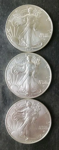 Lot of Three 2023 $1 American Silver Eagle Dollars