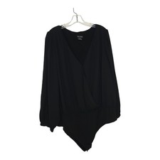 City Chic Secret Bodysuit Black Plunging V Neck Stretch Briefs Long Sleeve XL