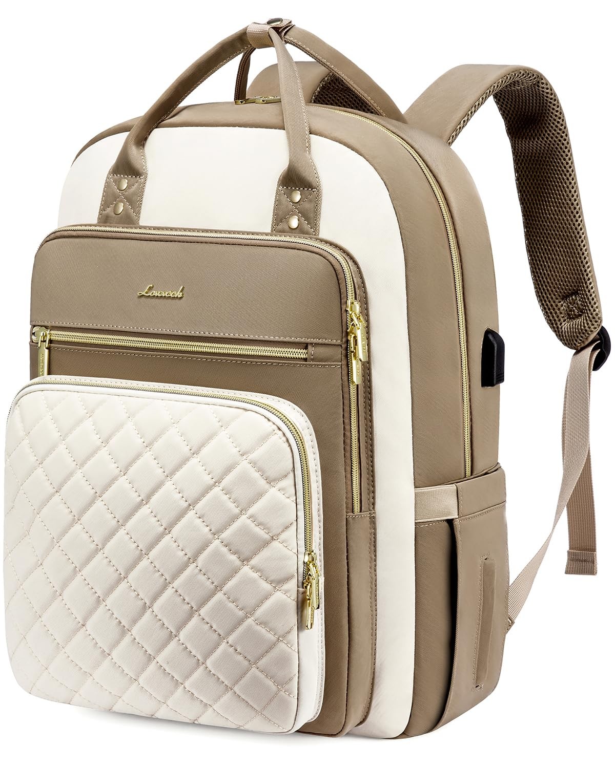 Durable Unisex Laptop Backpack in Khaki-Beige, Fits 15.6in Laptop, 26L Capacity-image