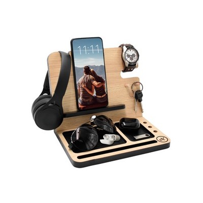 Namore Wood Phone Docking Station for Men   Nightstand & Desk Organizer with Val