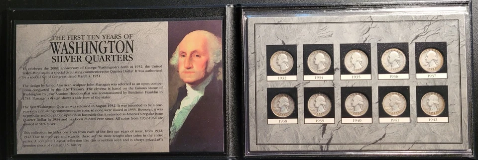First 10 Years of Washington's Silver Quarters Collector's Set COA SILVER COINS - Image 4 of 4