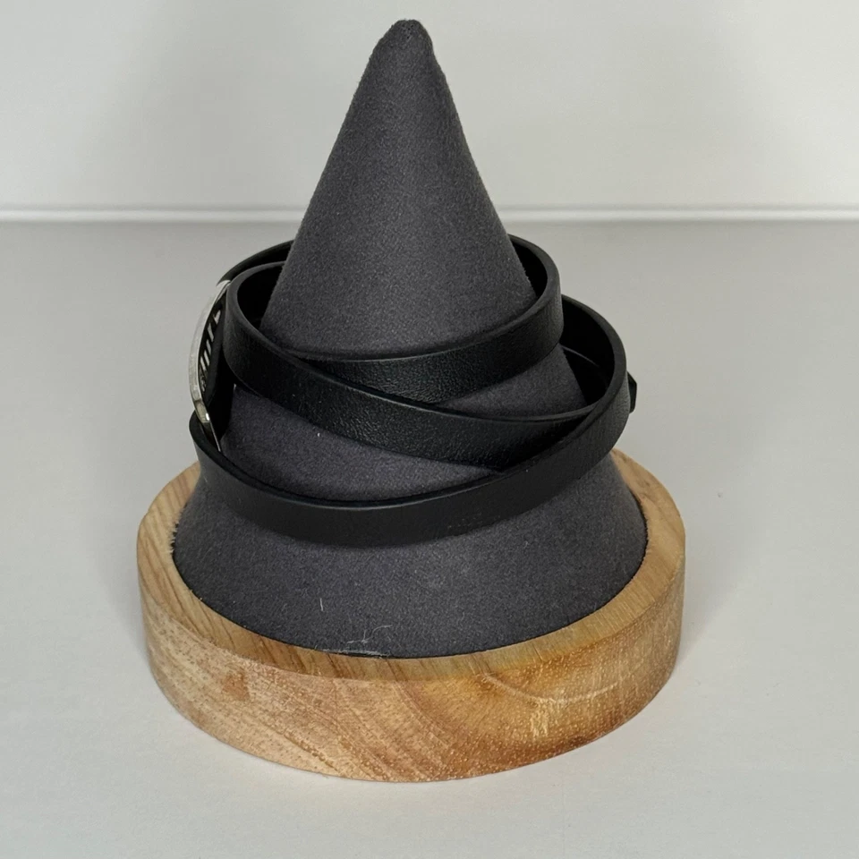 Pulsera envolvente Origami Owl cuero negro fe tono plata Foto 3 de 4