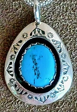 VINTAGE NAVAJO TEDDY/VALERIE GOODLUCK STERLING SILVER MORENCI TURQUOISE NECKLACE