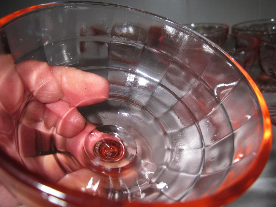 Vintage Fostoria stem Orange Optic Low Sherbet w/Clear Stem 3 1/2 Set of 10 New! - Image 4 of 4