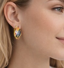 Gold Enamel Leaf Hoop Earrings Colorful Floral Small Leverback