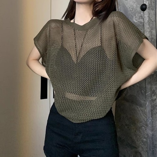 Summer Hollow Out Short Sleeve Loose Fit TShirts for Women Casual Style - Zdjęcie 11 z 19