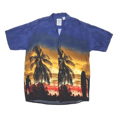 OCEAN CURRENT Herren Blau Viskose Hemd S Hawaii Surf Print Kurzarm
