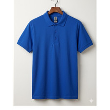 Gildan DryBlend Men's L Blue Solid Knit Short Sleeve Collared Polo, Button