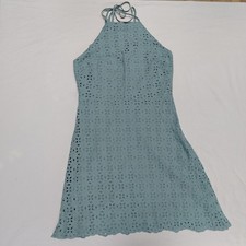 GAP Eyelet Embroidered Halter Dress Sz 4  Cotton Sea Green Mini Dress