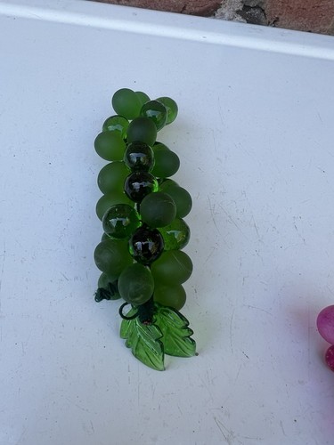3 Vintage MCM Glass Blown Green Blue Pink (Fuchsia) Glass Grape Cluster Grapes - Picture 5 of 14