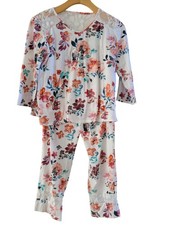 Garnet Hill White Multi-Color Organic Cotton Pajama size XS set top bottom flora