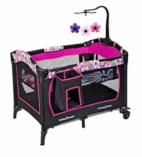 Baby Trend Nursery Center Play Yard Black Pink Purple White w/ Wheels Organizer
