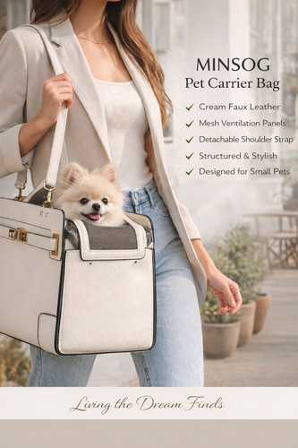 MINSOG Pet Carrier Bag Cream Faux Leather Small Dog Cat Travel Tote Category