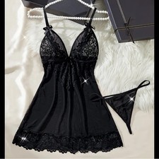 Black, Bow  Lace, Lingerie Slip