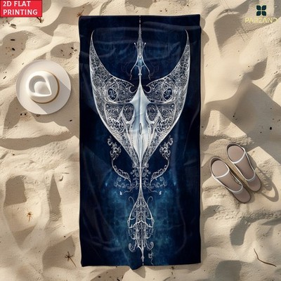 2d Flat 1pc Manta Ray Pattern Beach Towel - Soft, Ultra-Absorbent Microfiber,