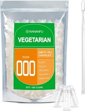 WANANFU Size 000 Empty Capsules Vegetarian  100 Count (Pack of 1), Clear