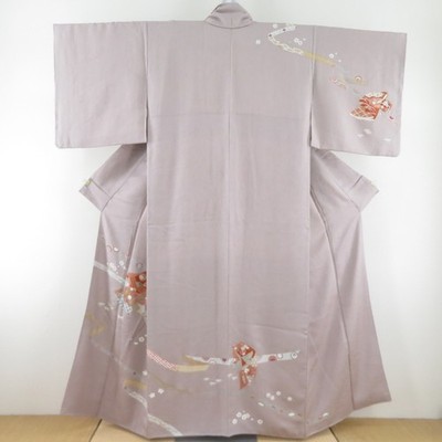Visiting kimono Silk Japanese Classical Pattern Purple 60.2inch Women's