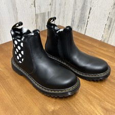 Dr. Martens Girl's Black Polka Dots Boots W/ Fur Lining Size 4 Great Condition