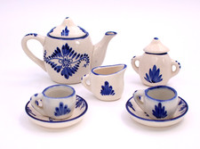 Dutch Windmill Miniature Tea Set Blue Hand Painted Porcelain 9 Pieces