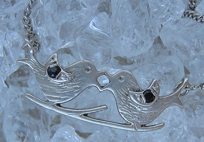 nice Vogel Vögelchen Silber Schmuck in aus Silber Kette Collier Chain with Birds