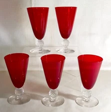 5 Morgantown Spanish Red Golf Ball 4 7/8" 4 oz. Footed Juice Tumblers