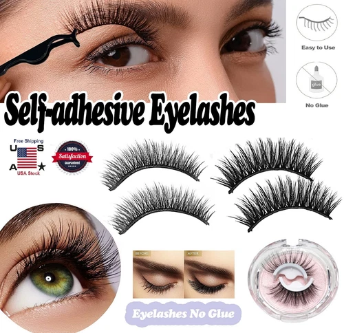 2Pcs 3D Reusable Self Adhesive Eyelashes Natural Mink Glue-Free False Eyelashes - product listing photo