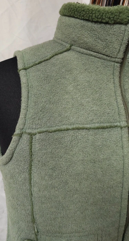 Chaleco polar Frost verde medio cremallera completa envejecido grueso forrado sherpa cuello alto Foto 4 de 4
