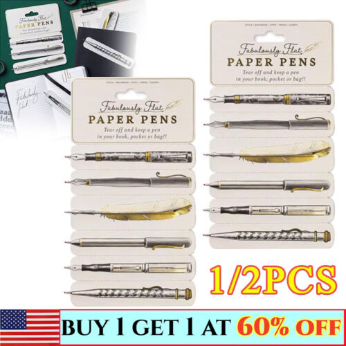 Fabulously Flat Paper Pens,Flat Bookmarks Pen,Double Sided Paper pens Card